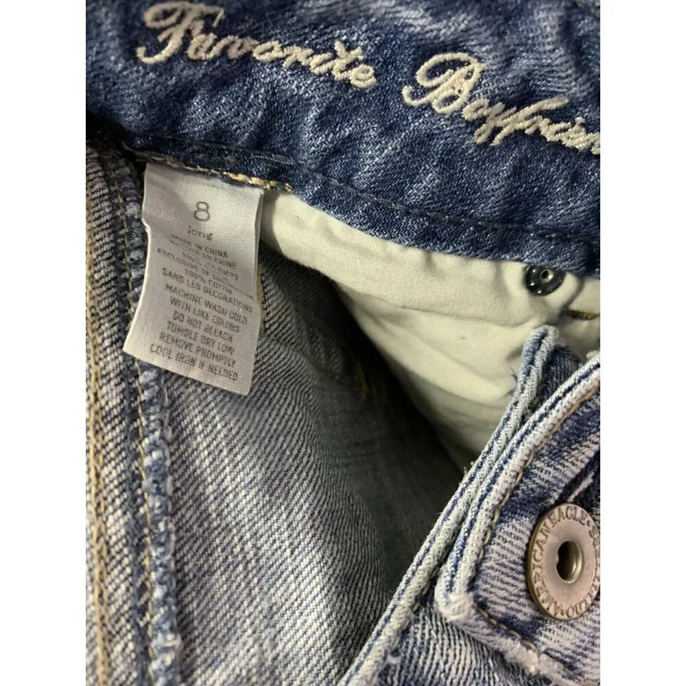 American Eagle Womens 8 Long Favorite Boyfriend Jeans Distressed Denim - Picture 9 of 10
